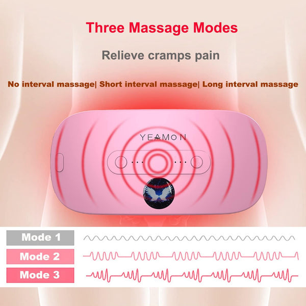 Centură masaj & încălzire pentru dureri menstruale și lombare, 3 trepte căldură si masaj, USB, roz