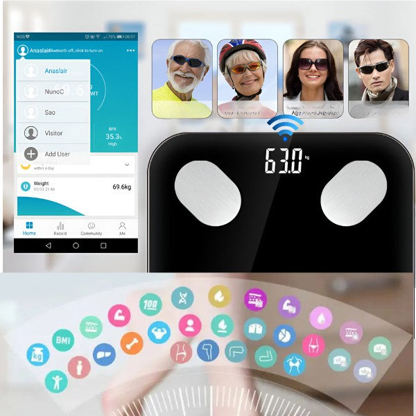 Cantar inteligent de diagnostic corporal RelaxU, incarcare usb, conexiune bluetooth