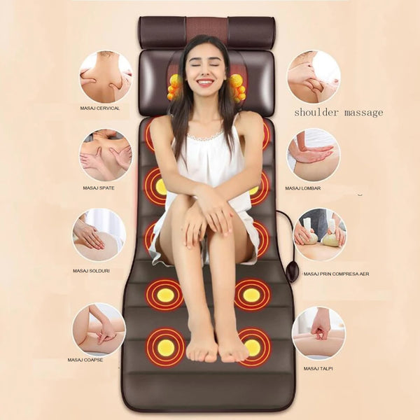 Saltea masaj RelaxU, incalzire, 10 motoare de vibratii, 9 moduri de masaj, Masaj Role pentru Gât