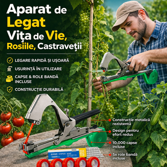 Aparat pentru Legat Vita de Vie si Plante + 10.000 capse + 6 role de banda
