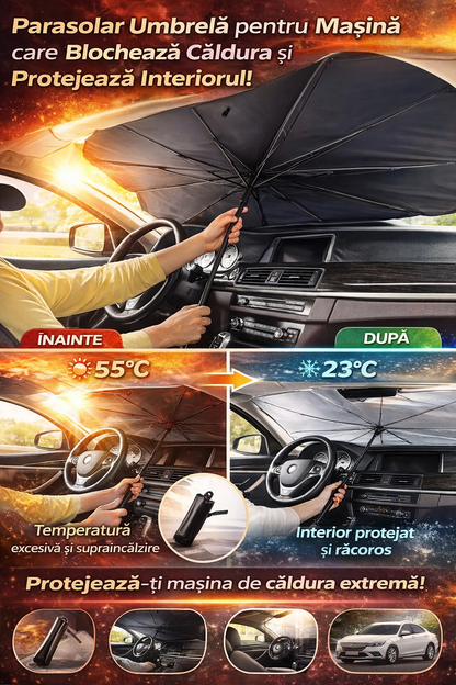 Parasolar Auto Pliabil Tip Umbrela Cu Husa 140x78cm RelaxU©