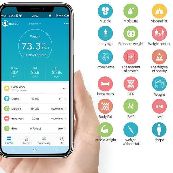 RelaxU интелигентна везна за телесна диагностика, USB зареждане, Bluetooth връзка